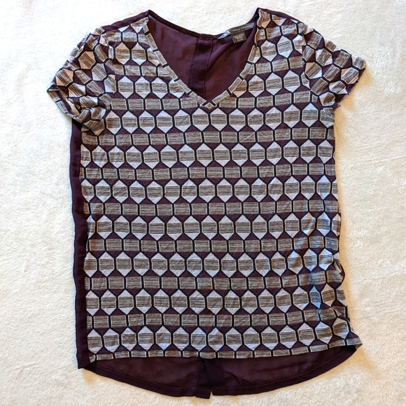 A/X Armani Exchange Geometric Print Solid Sheer Back Button-up Blouse XXS/XS - Picture 1 of 5